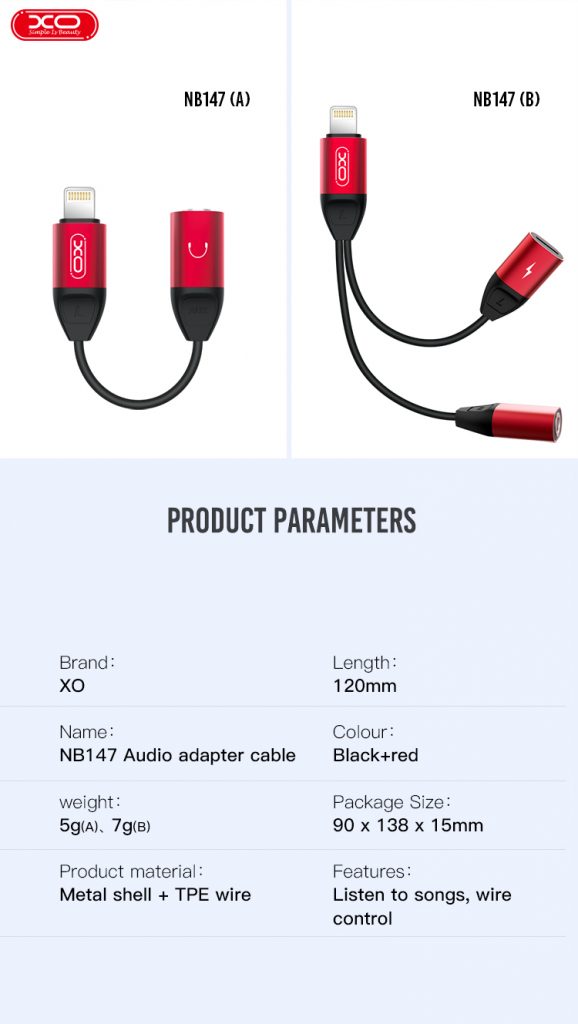 Adaptador XO «NB147A» Cable Lightning Mini Jack 3.5″ Appolo Viracel
